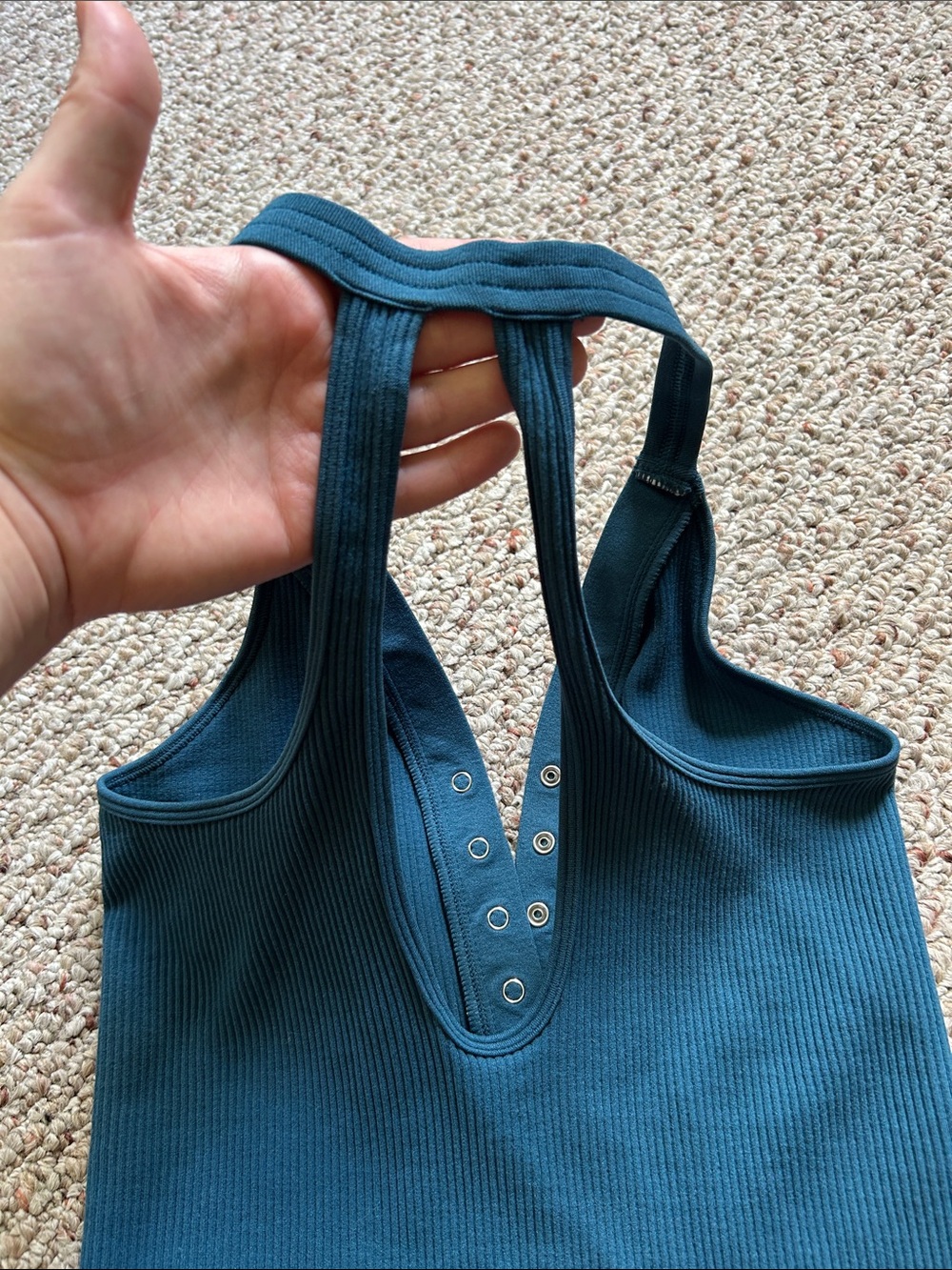 Women’s Deep Teal Ribbed Racerback Tank Top - Picture 4 of 5